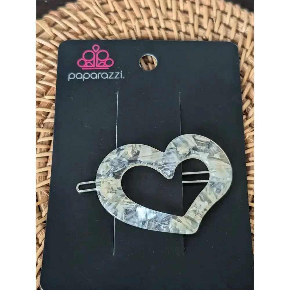 Paparazzi HEART Not to Love White Iridescent Acrylic Heart Hair Clip